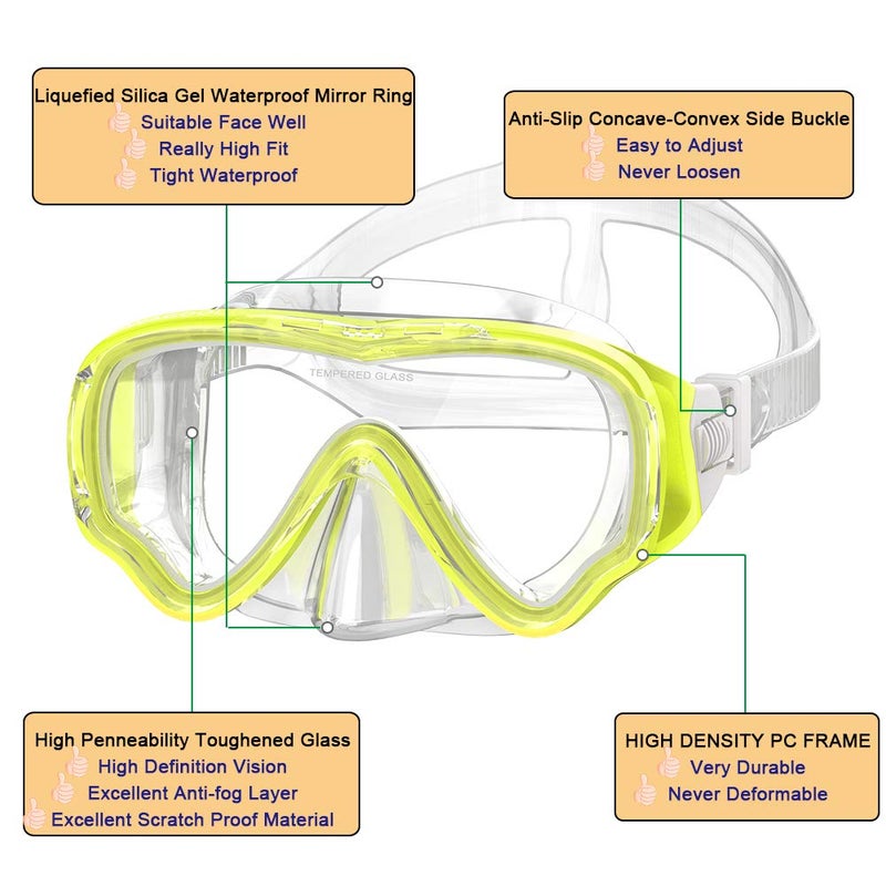 WACOOL Snorkeling Snorkel Diving Scuba Package Set Gear for Kids Youth Junior Anti-Fog Coated Glass with Silicon Mouth Piece Purge Valve and Anti-Splash (Yellow) - Image 4